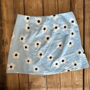 Princess Polly Light Blue Daisy Floral Mini Skirt Size US 4 A-Line Retro Boho